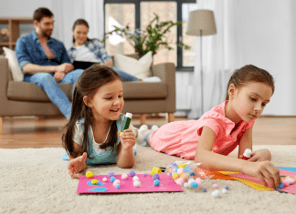 kids coloring on floor