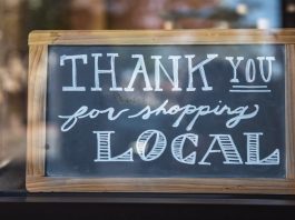 Small Business Saturday 2020: Shop Local Window sign thanks for shopping local