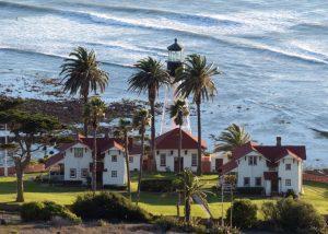 Looking at Surf near Loma Point lighthouse site from Cabrillo cliffs