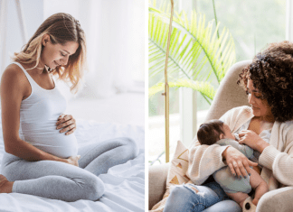 pregnant mom and mom with newborn