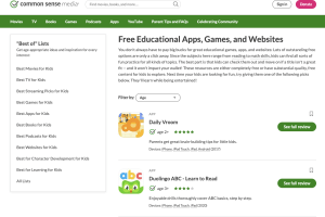 screen shot of common sense media